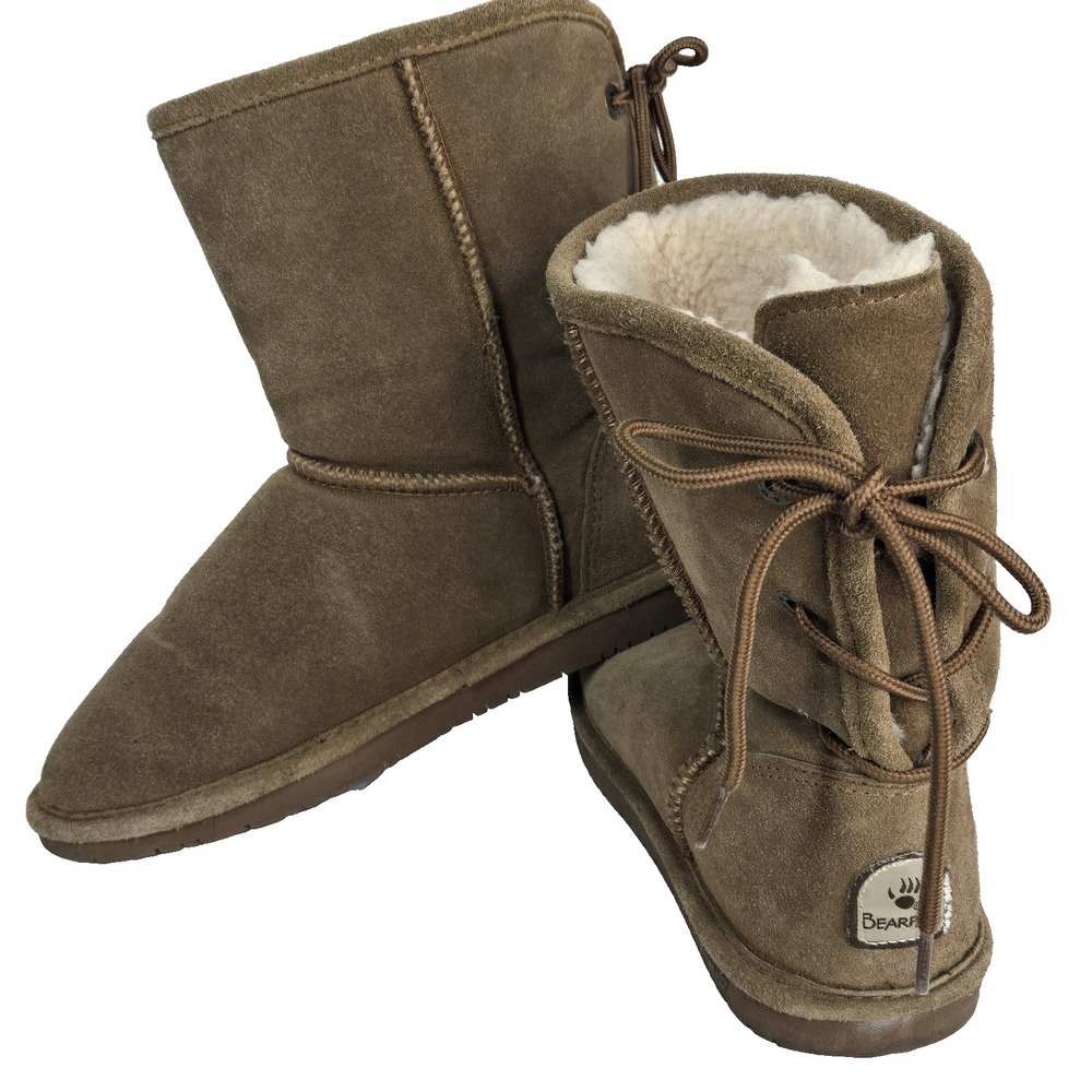 Bearpaw Elizabeth Boots Size 8 Lace Up Back Brown Suede Pull On Wool Lining
